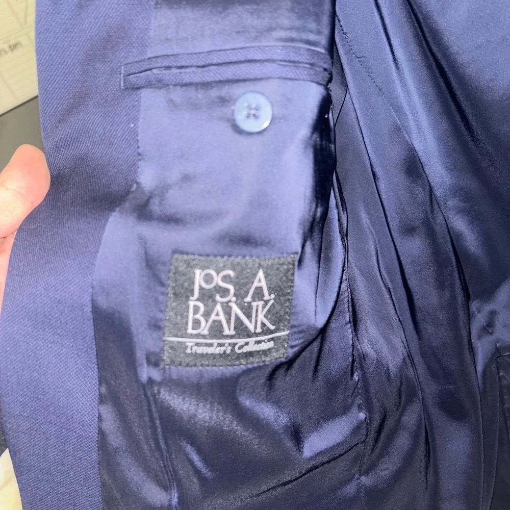 Jos. A. Bank Traveler Blazer 44 Long Navy Blue 100% Wool Tailored Fit Sport Coat